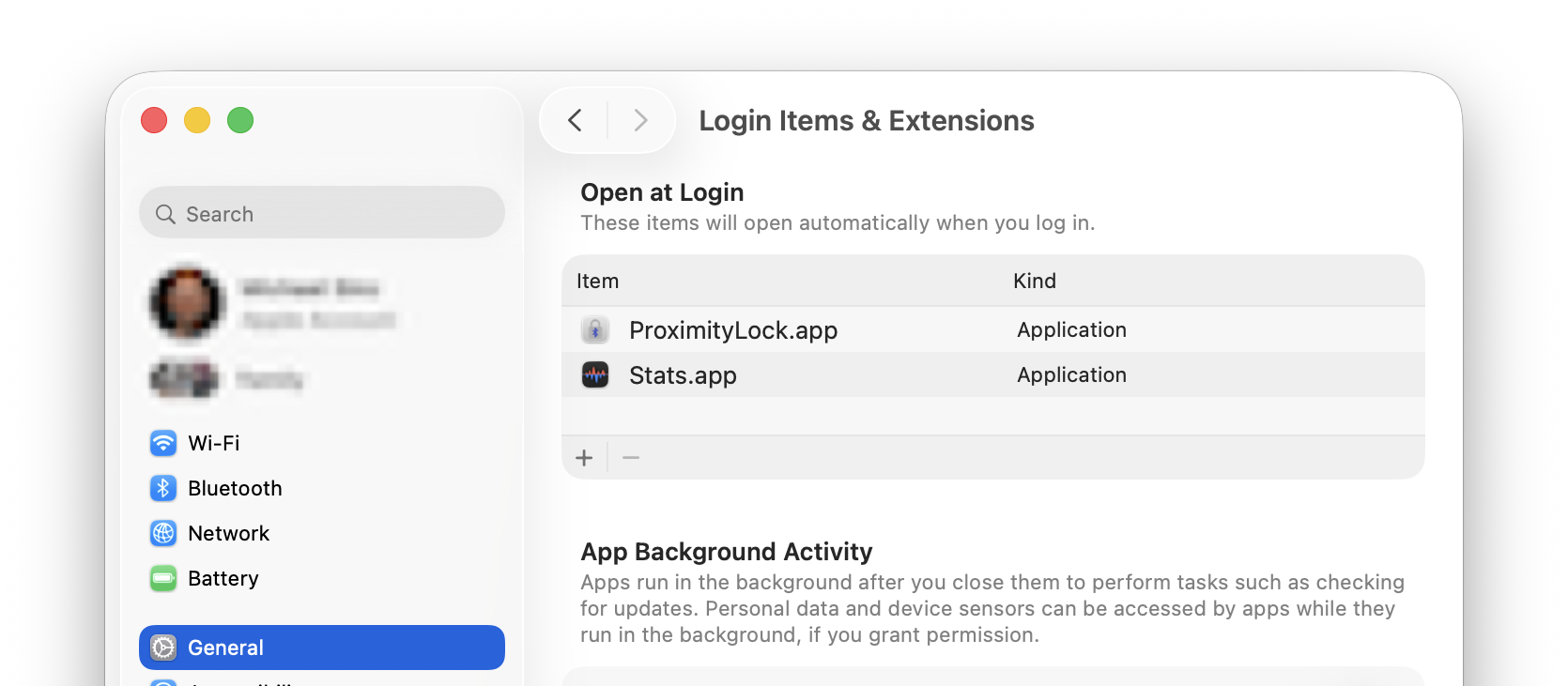 Impostazioni elementi di login